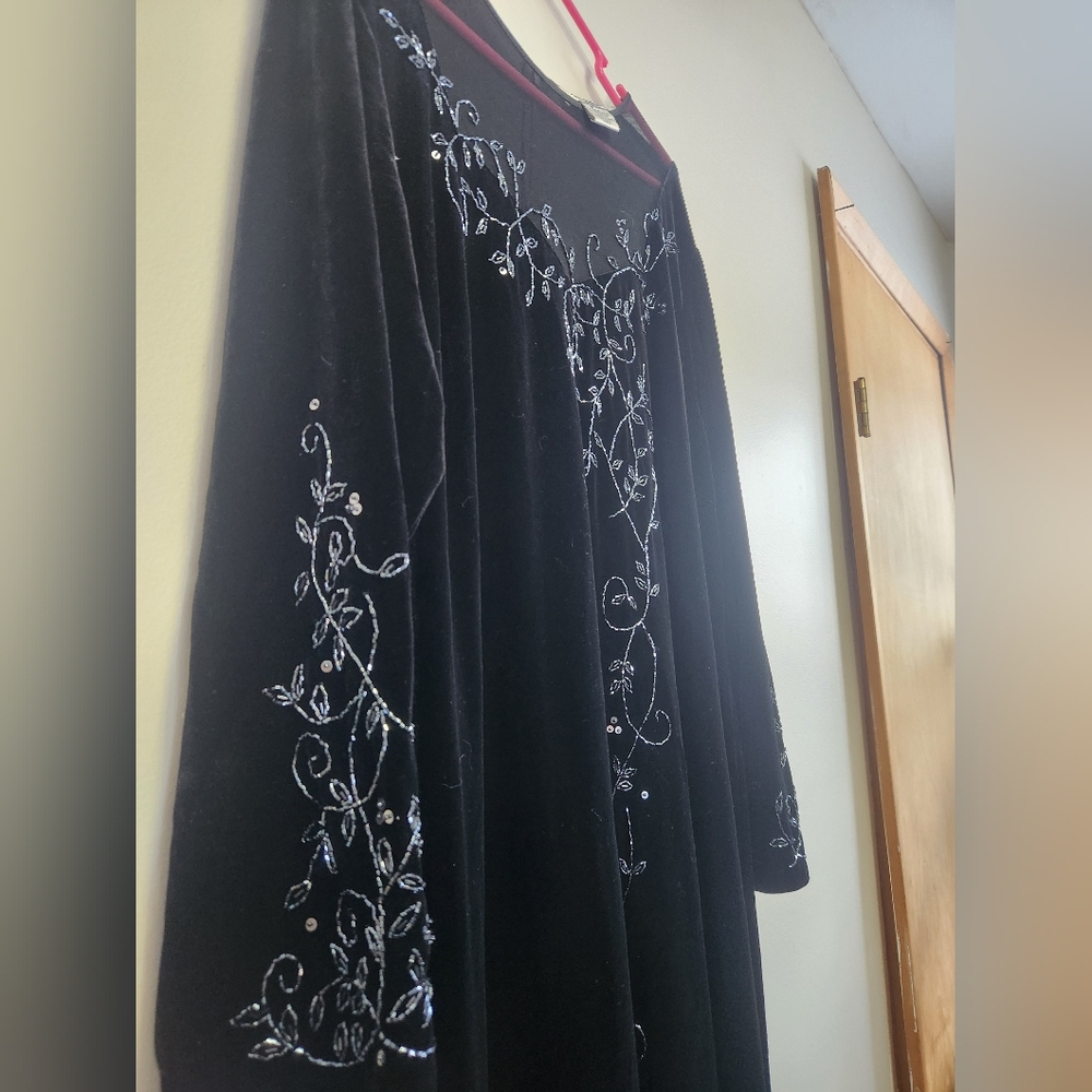 Patra Vtg Mother Beaded Velour Velvet 24W Dress Black Long Evening Goth 90s Y2K - Picture 5 of 10